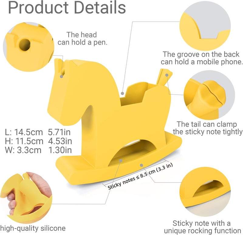Li & Zhao Li&Zhao Wobble Horse Sticky Note Holder Silicone Label Holder Stand, 2026 Year of the Horse Good Luck Stable Rocking Horse Design for Tabletop Organizer, Office Desk Accessory, Home Decoration(Yellow) - Image 2